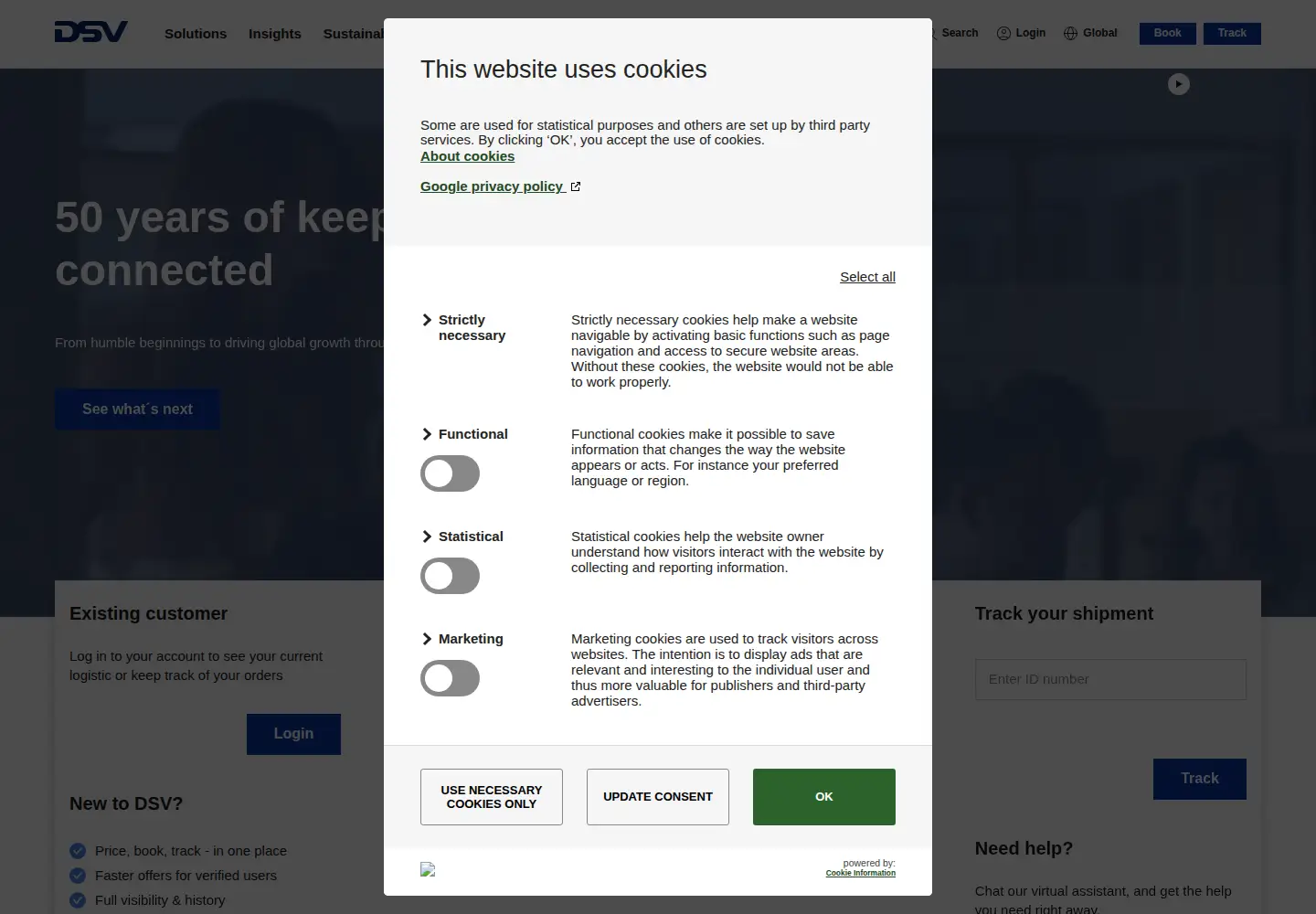 Captured homepage of dsv.com in the current scan