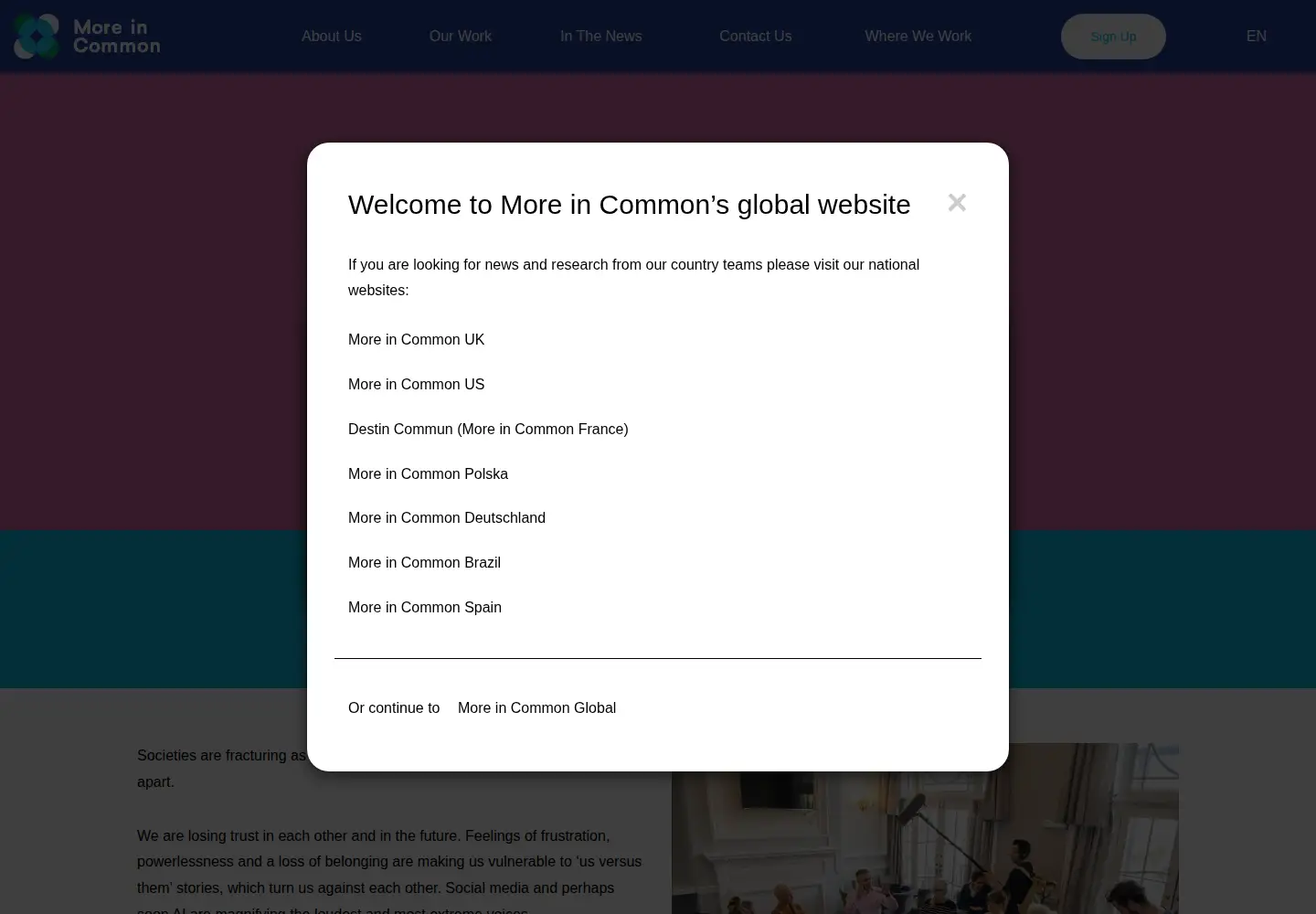 Captured homepage of moreincommon.com in the current scan
