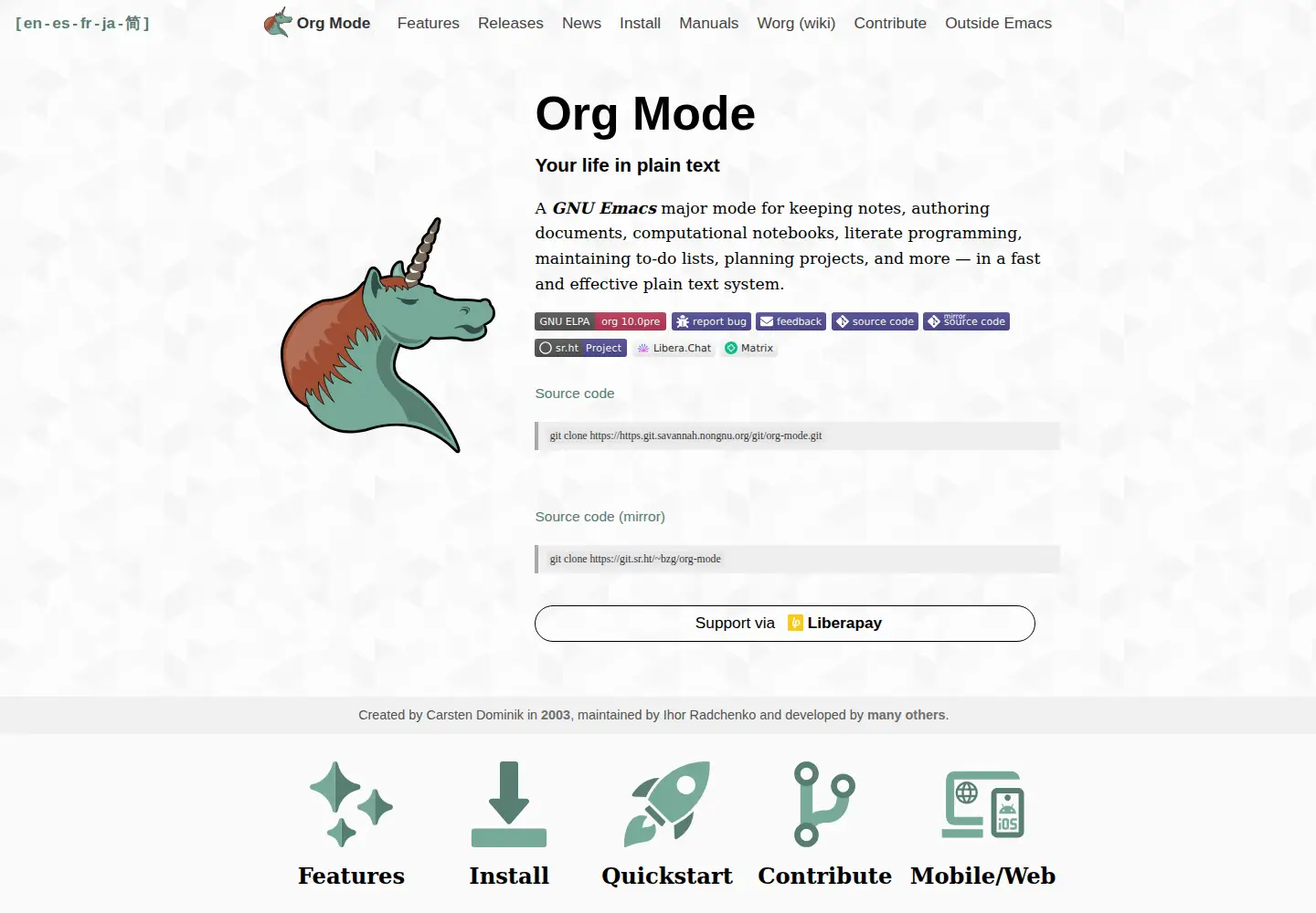 Screenshot of orgmode.org