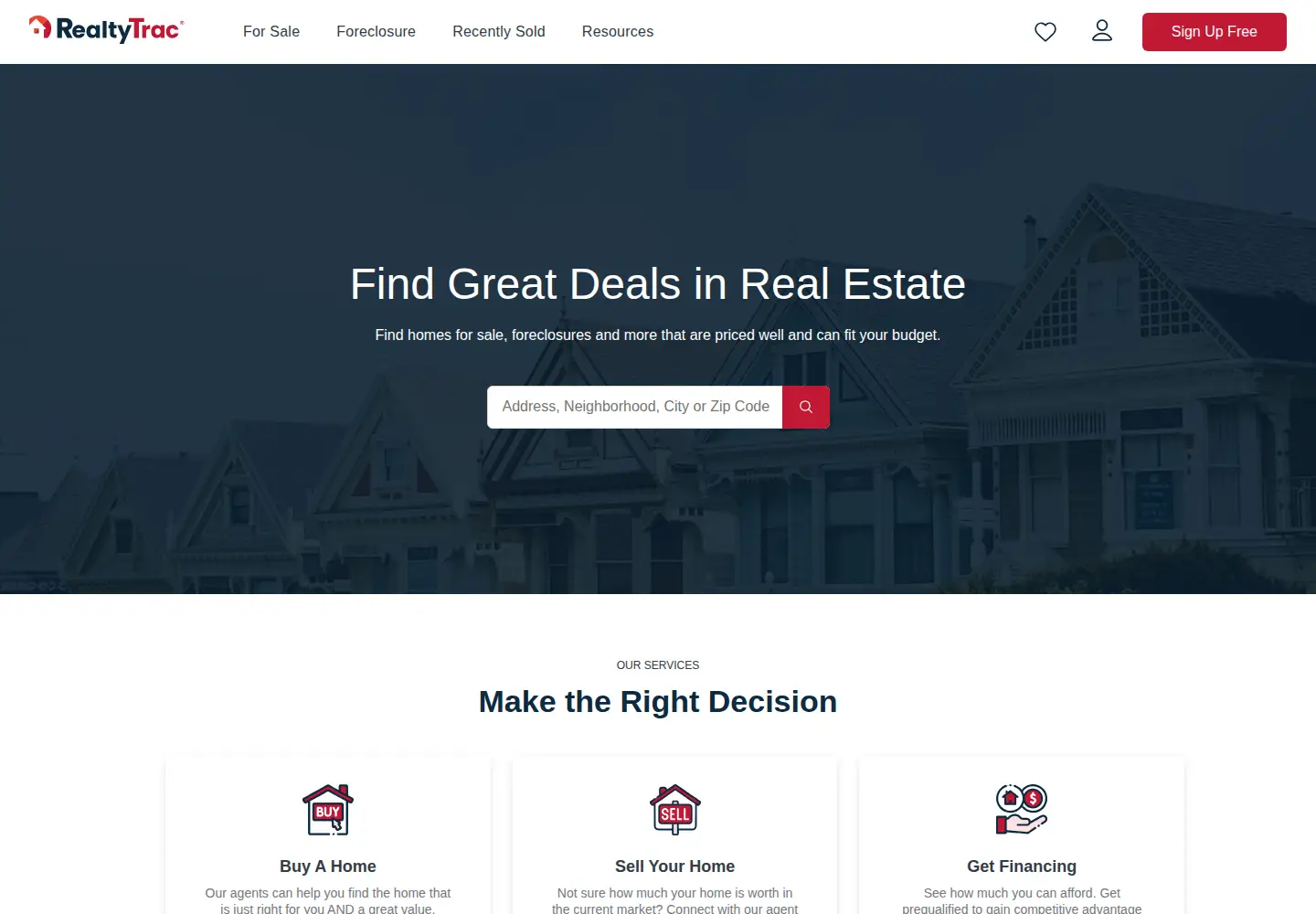 Captured homepage of realtytrac.com in the current scan