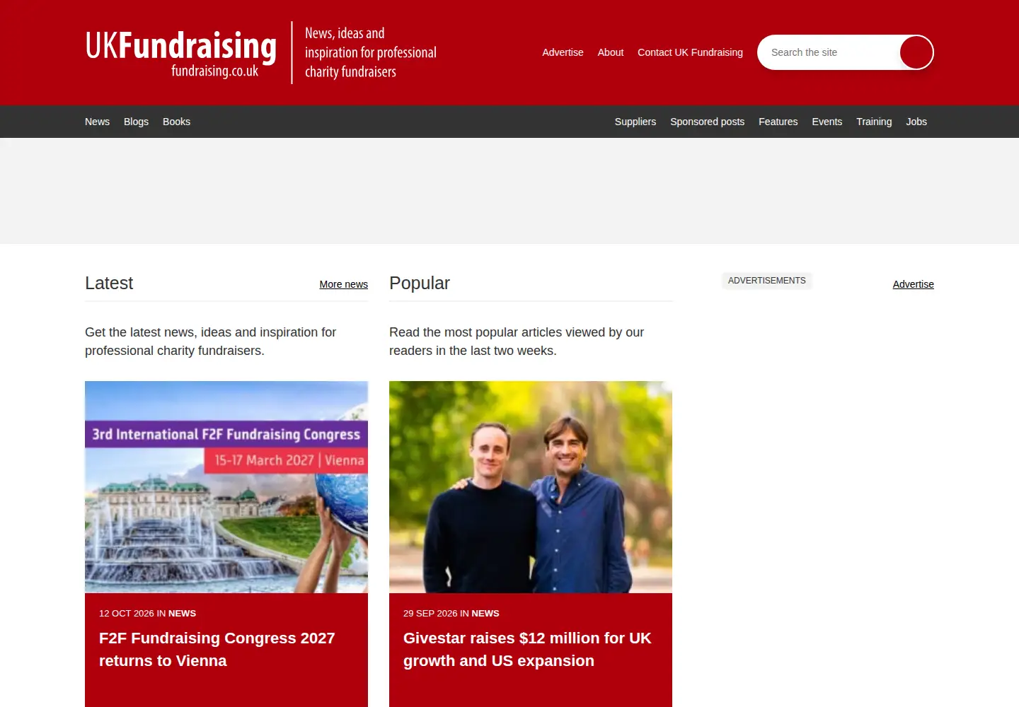 Screenshot of fundraising.co.uk