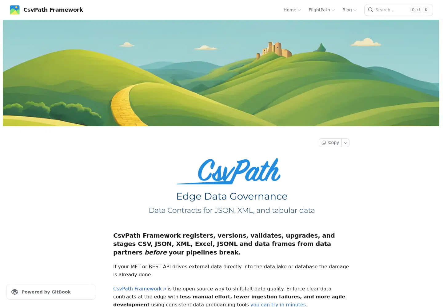 Screenshot of csvpath.org