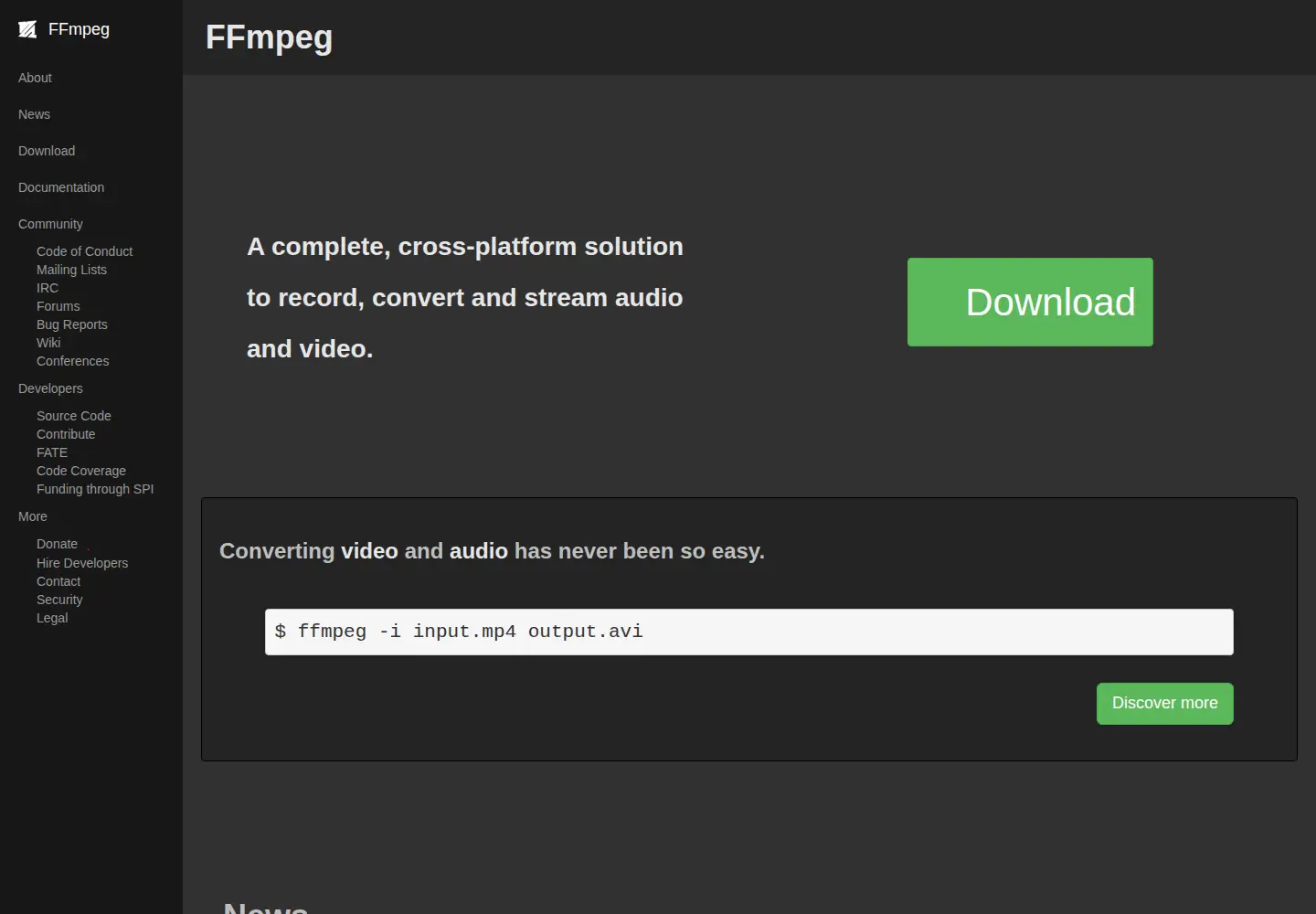 Screenshot of ffmpeg.org