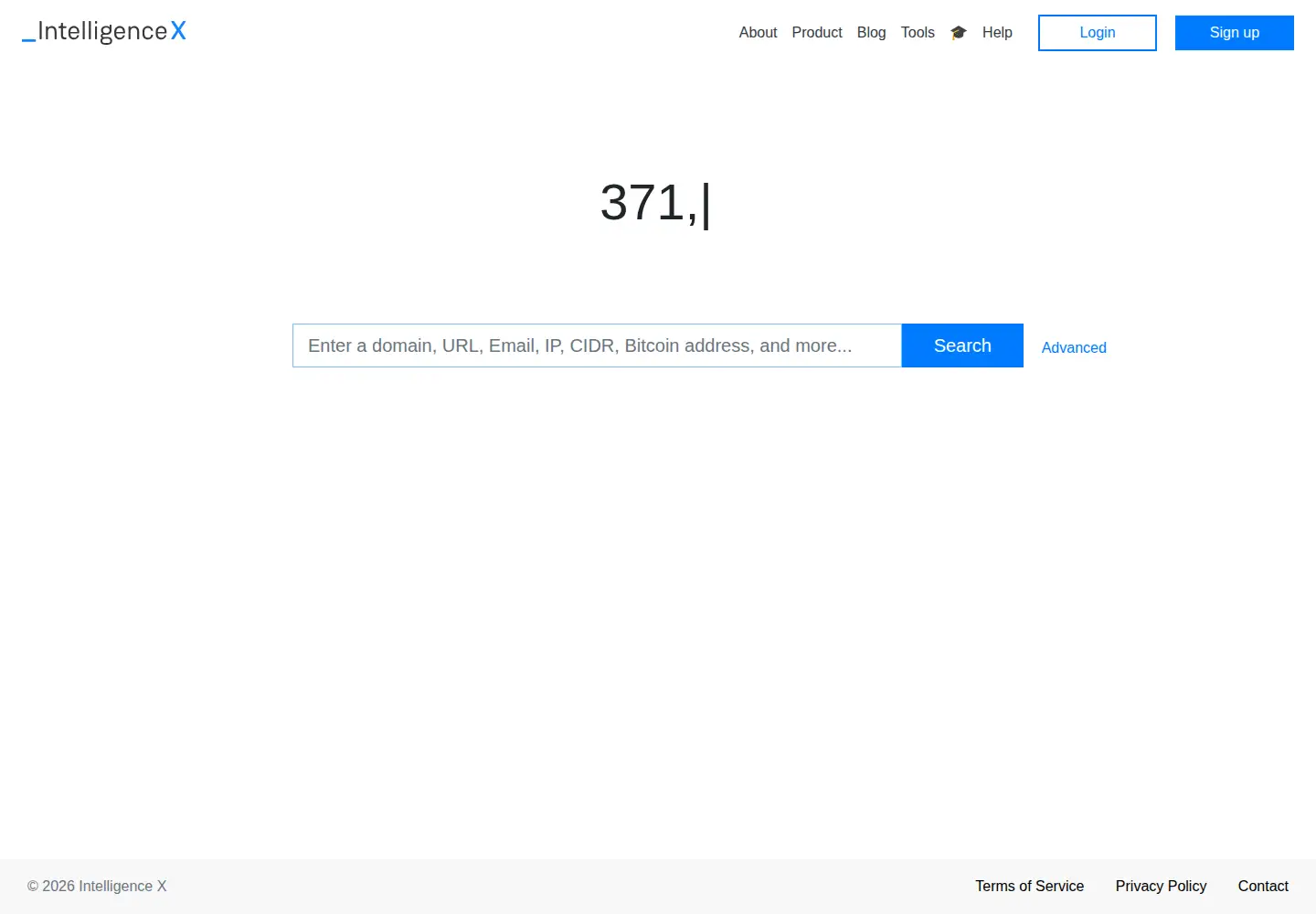 Screenshot of intelx.io