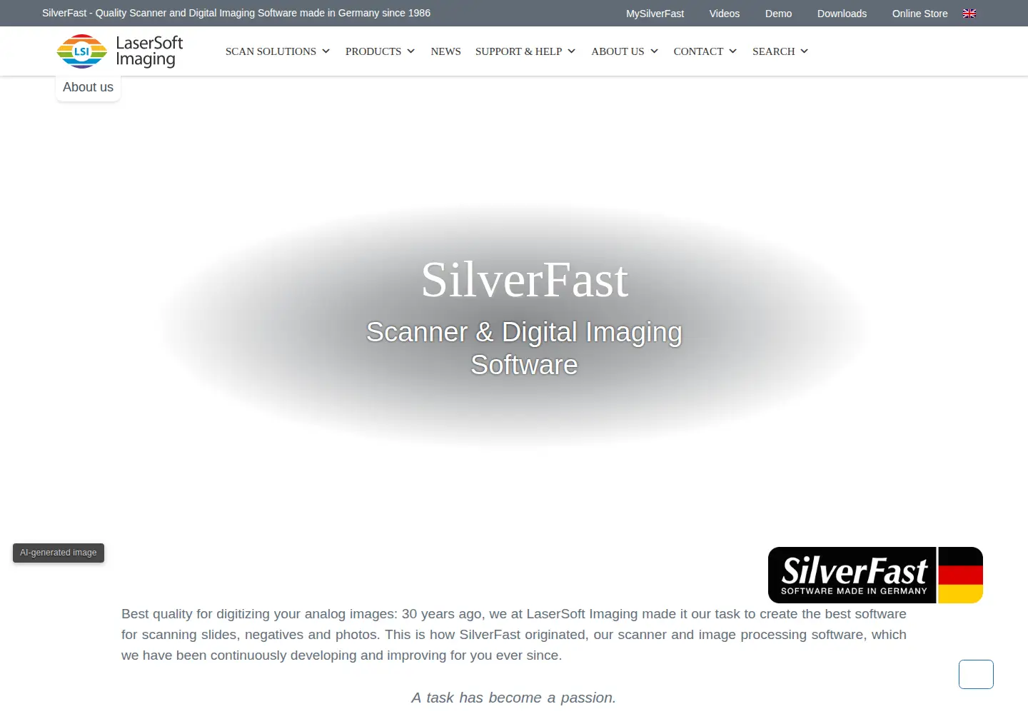 Captured homepage of silverfast.com in the current scan