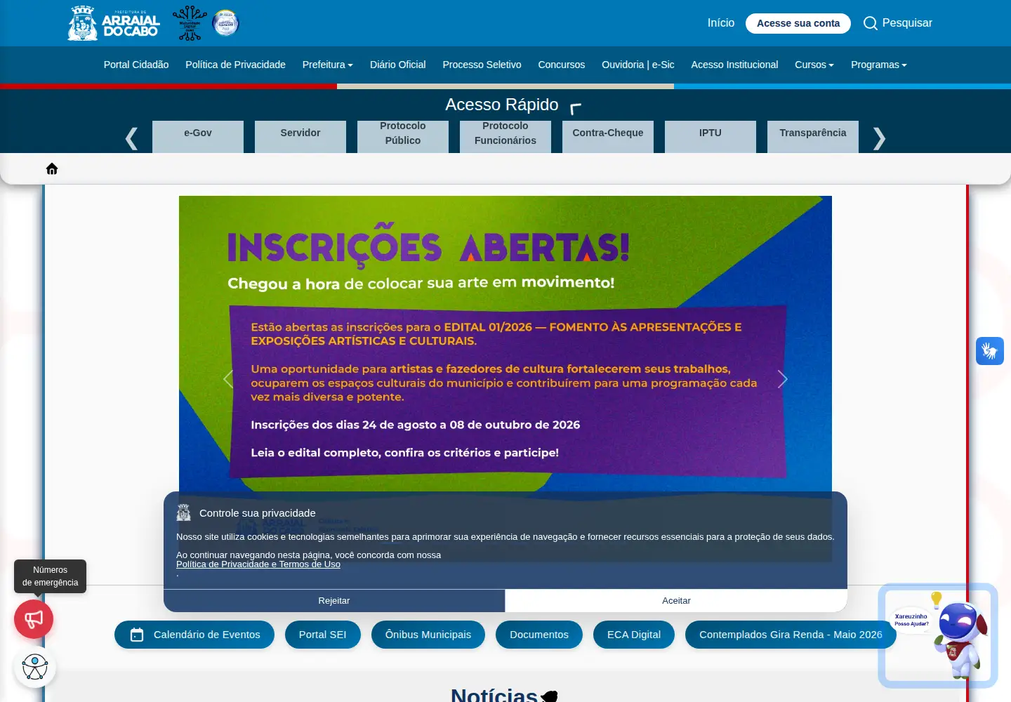 Captured homepage of arraial.rj.gov.br in the current scan