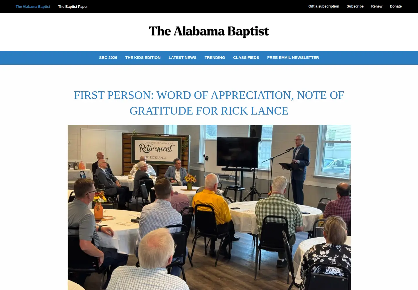 Captured homepage of thealabamabaptist.org in the current scan