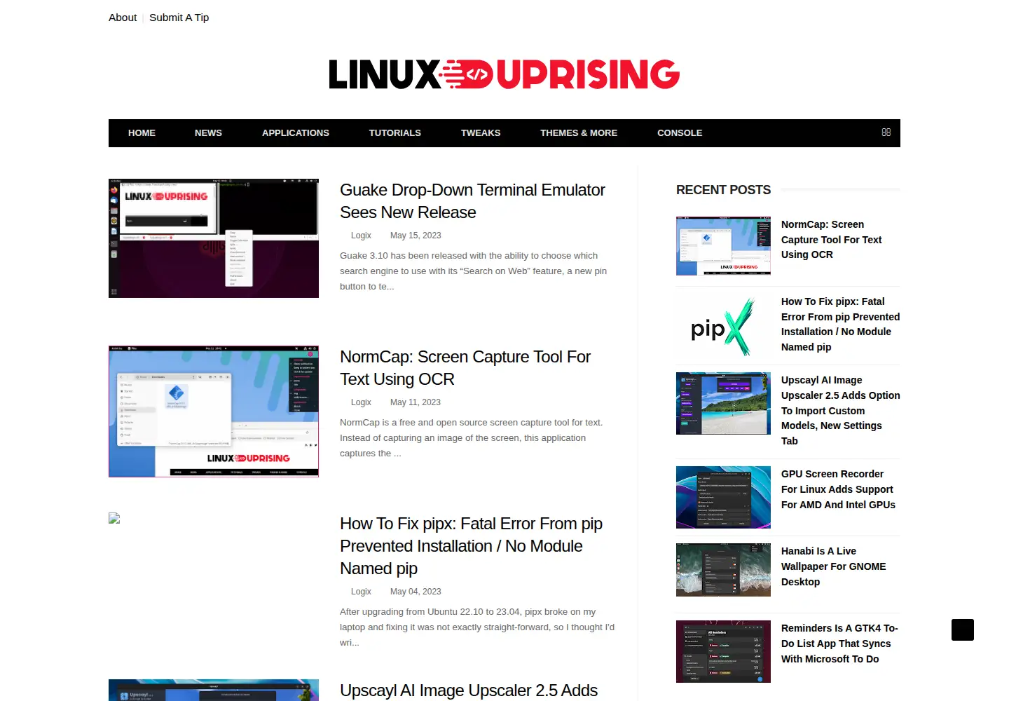 Captured homepage of linuxuprising.com in the current scan