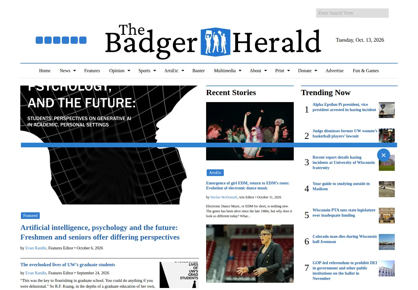 Screenshot of badgerherald.com