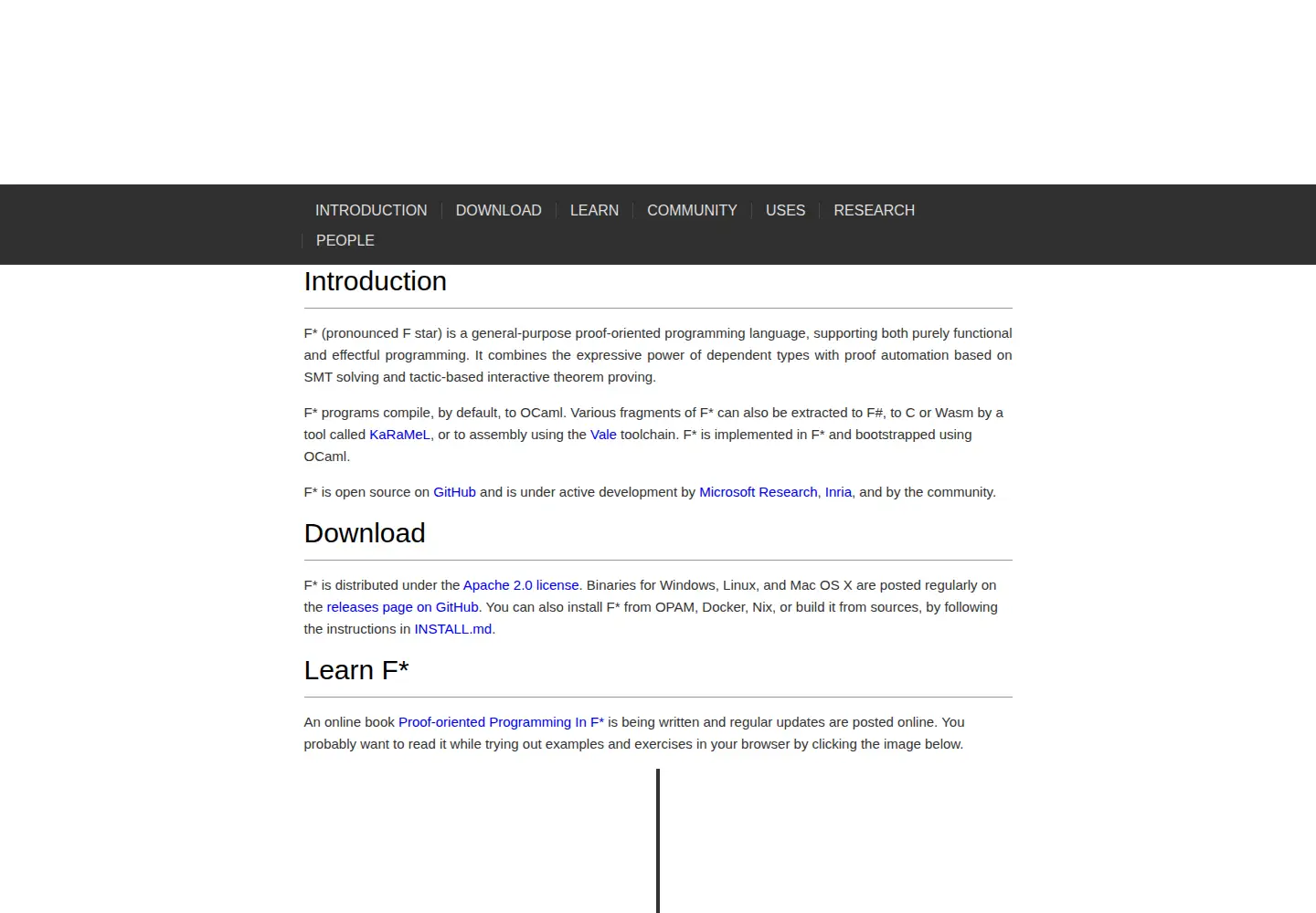 Captured homepage of fstar-lang.org in the current scan