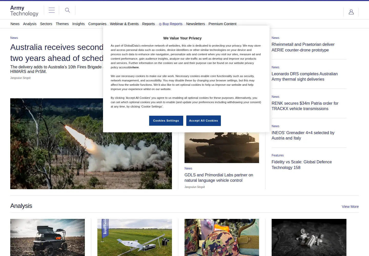 Captured homepage of army-technology.com in the current scan