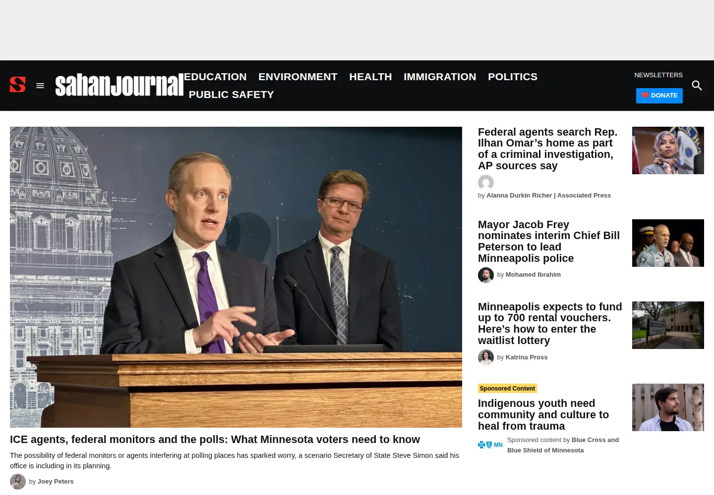 Captured homepage of sahanjournal.com in the current scan