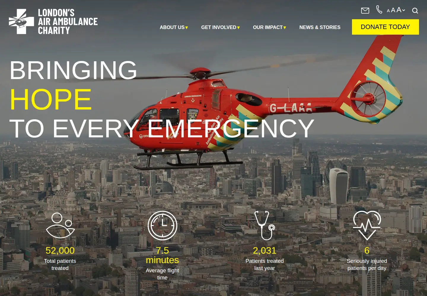 Captured homepage of londonsairambulance.org.uk in the current scan