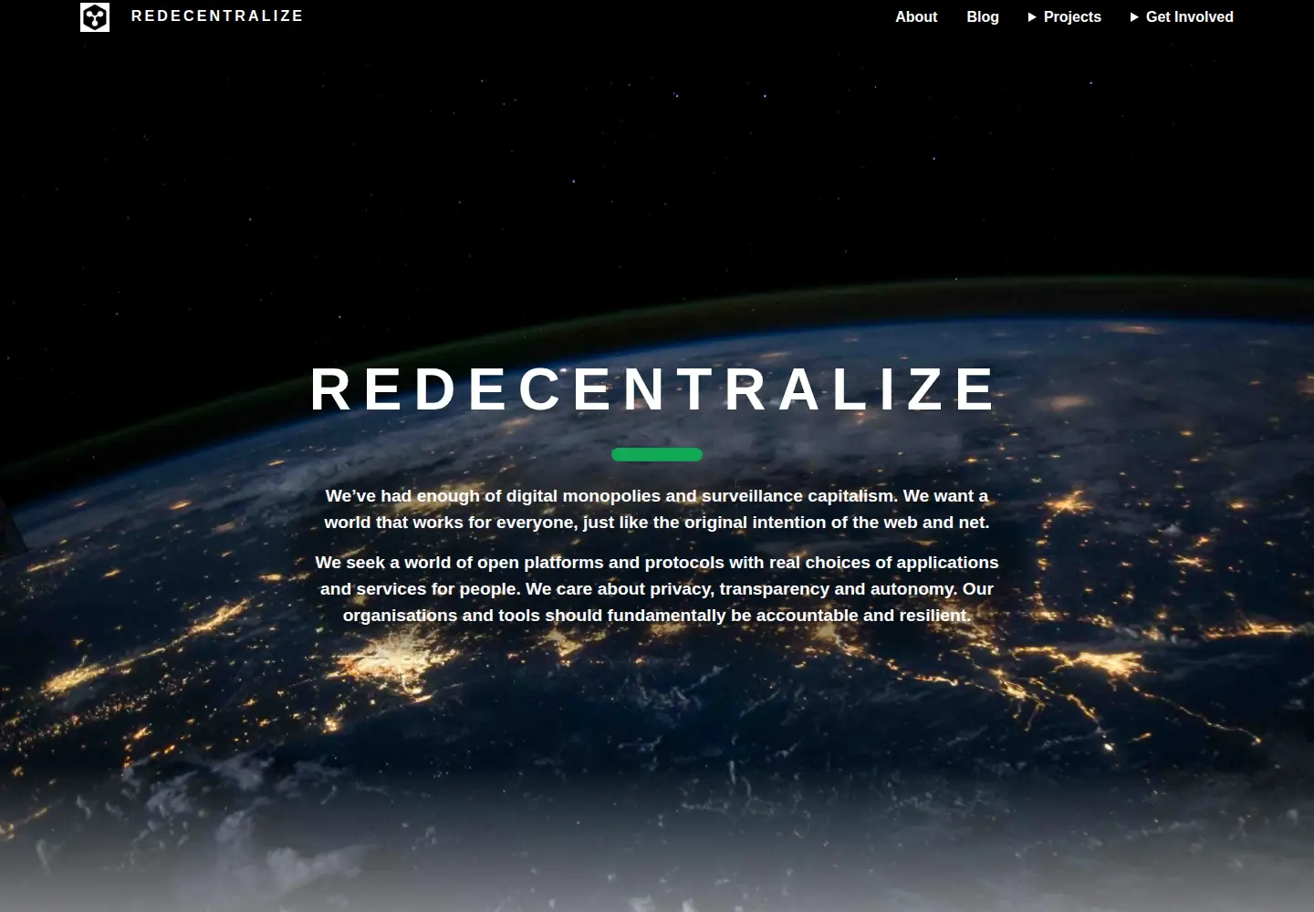 Captured homepage of redecentralize.org in the current scan