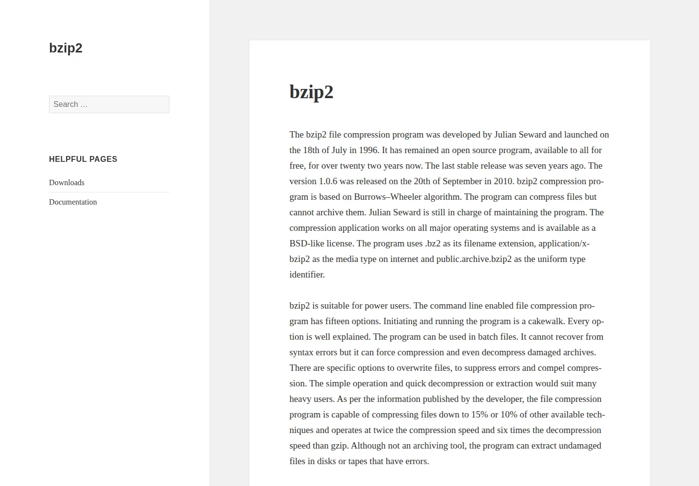 Captured homepage of bzip.org in the current scan