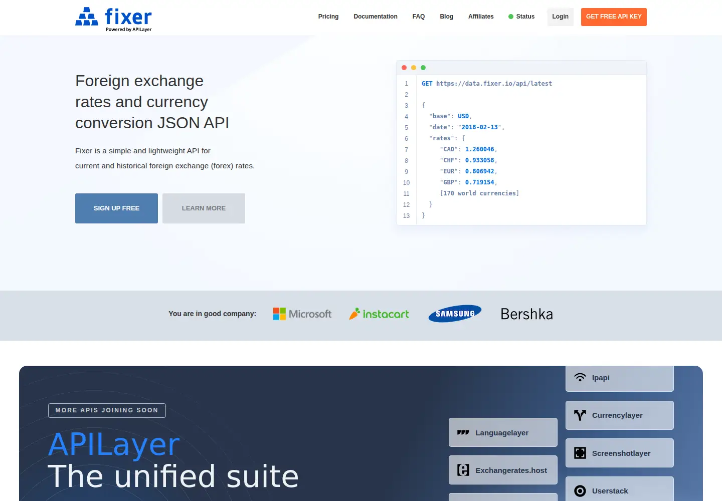 Screenshot of fixer.io