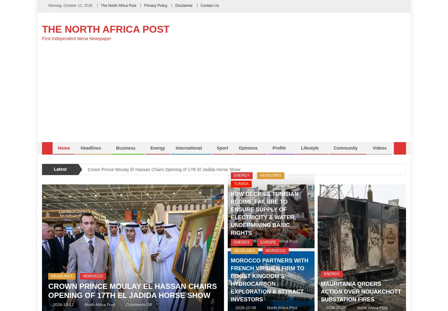 Captured homepage of northafricapost.com in the current scan
