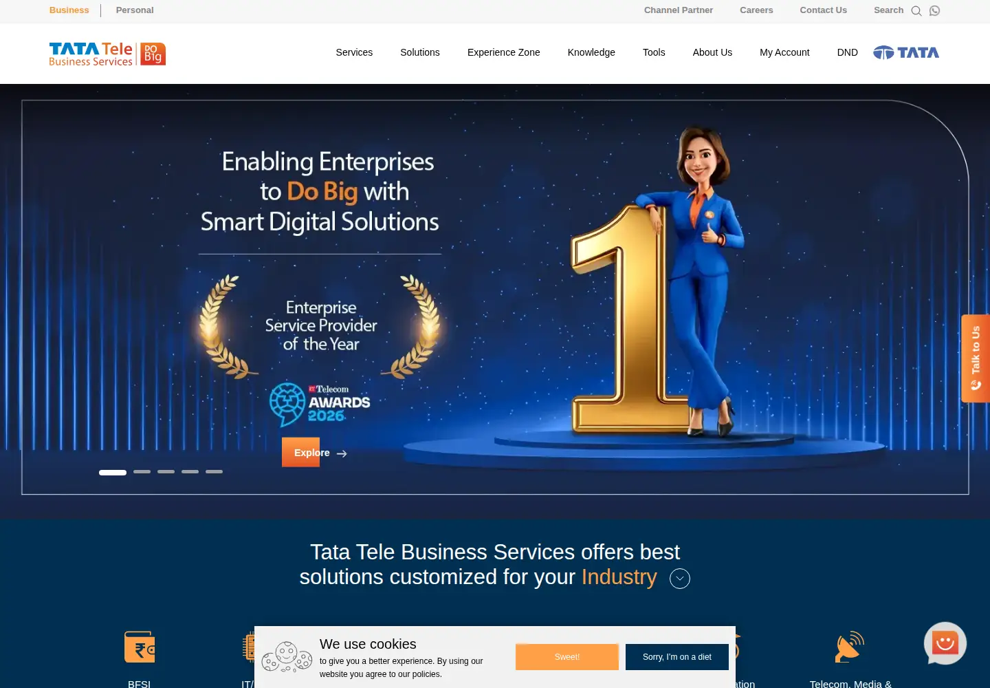 Captured homepage of tatatelebusiness.com in the current scan