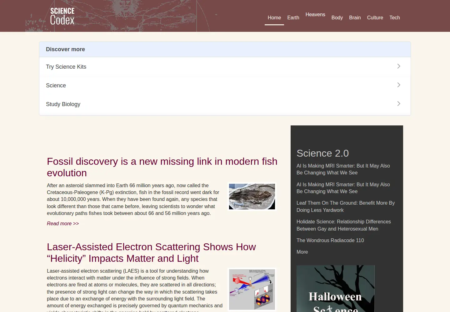 Screenshot of sciencecodex.com