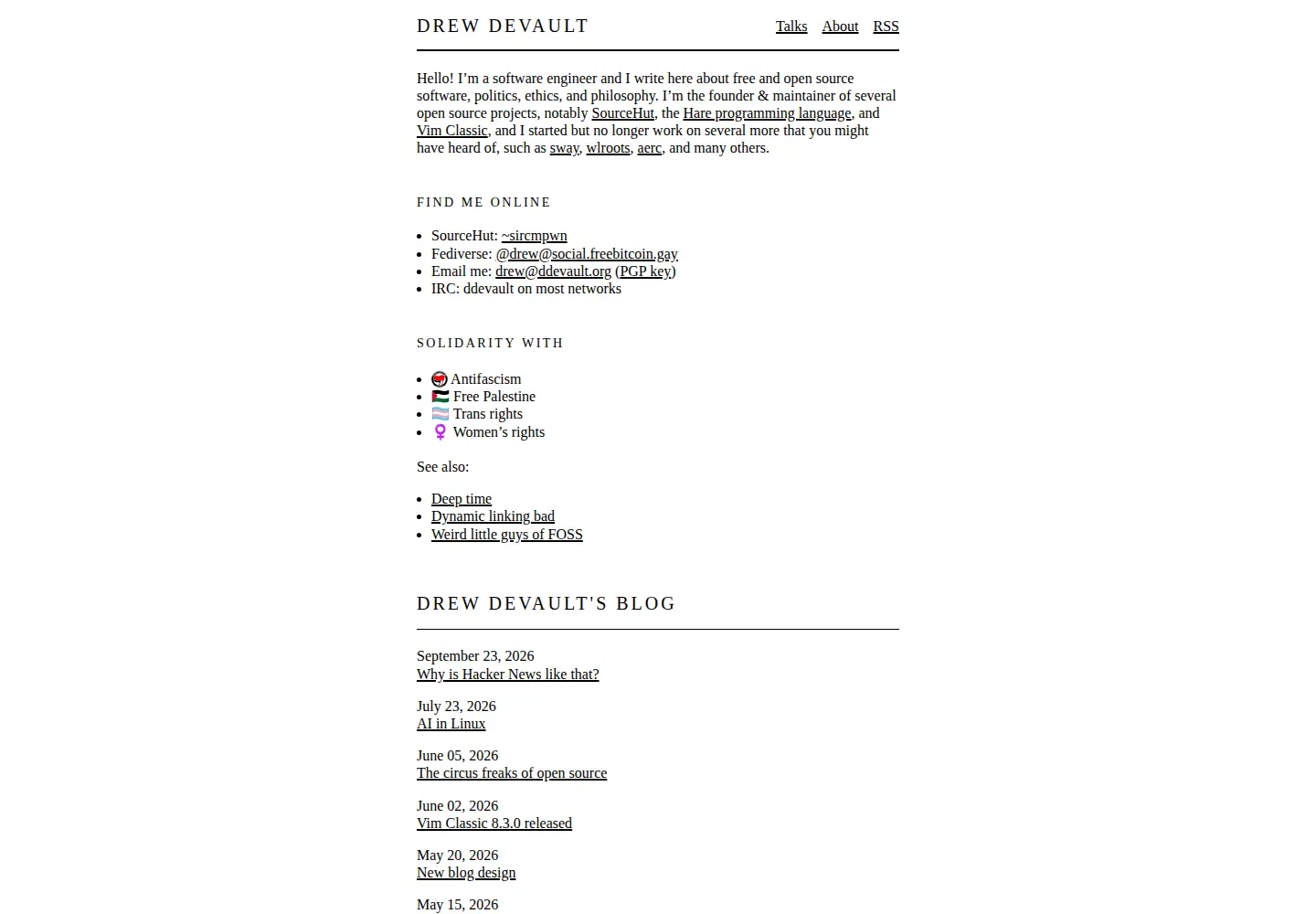 Screenshot of drewdevault.com