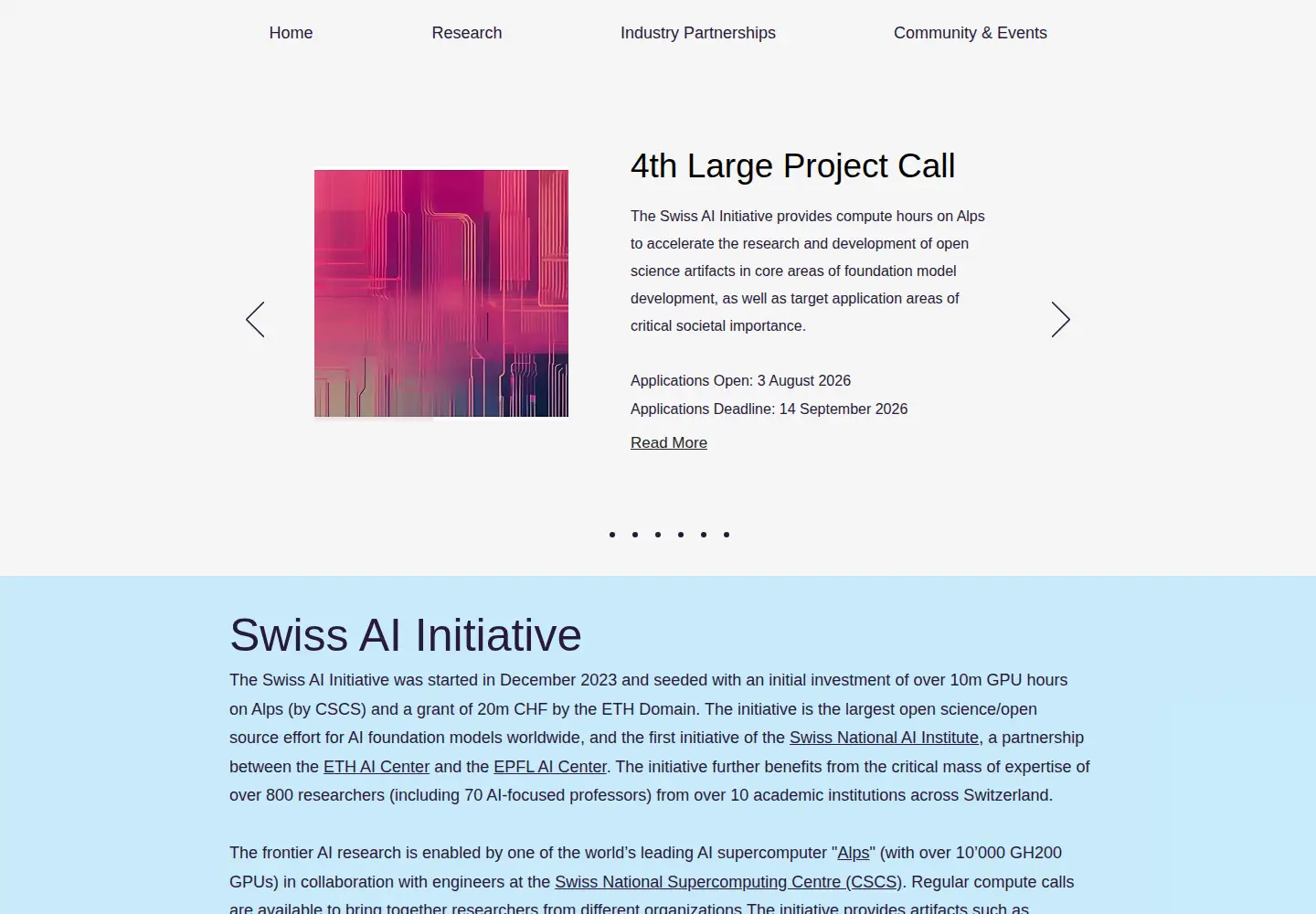 Captured homepage of swiss-ai.org in the current scan