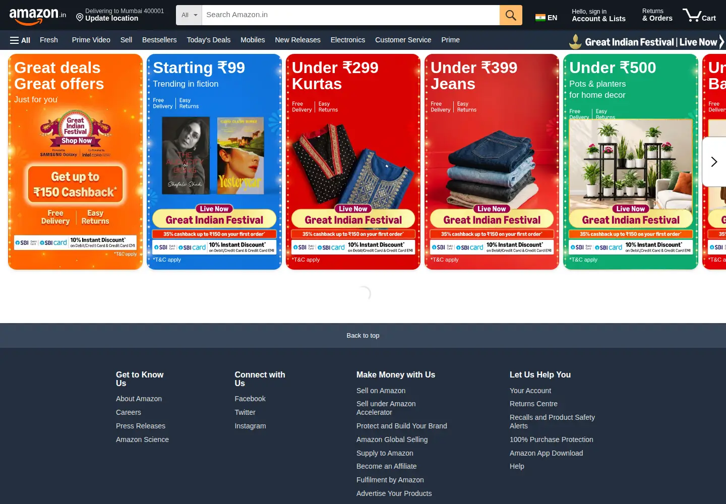 Captured homepage of amzn.in in the current scan