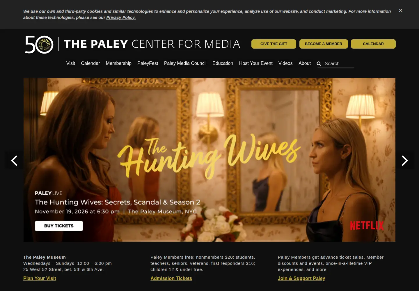Screenshot of paleycenter.org