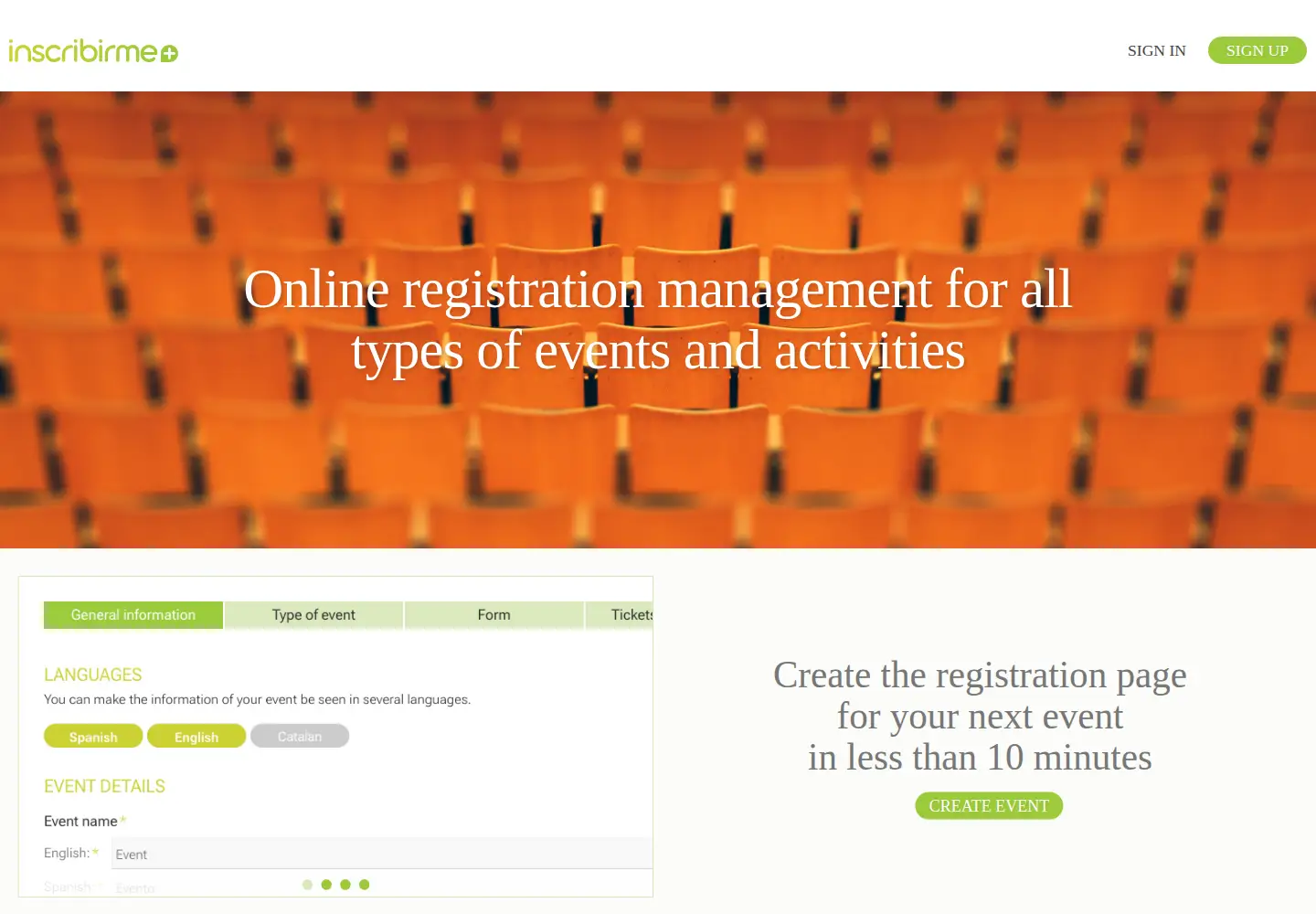 Captured homepage of inscribirme.com in the current scan
