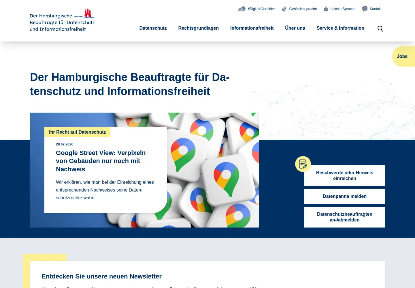 Captured homepage of datenschutz-hamburg.de in the current scan