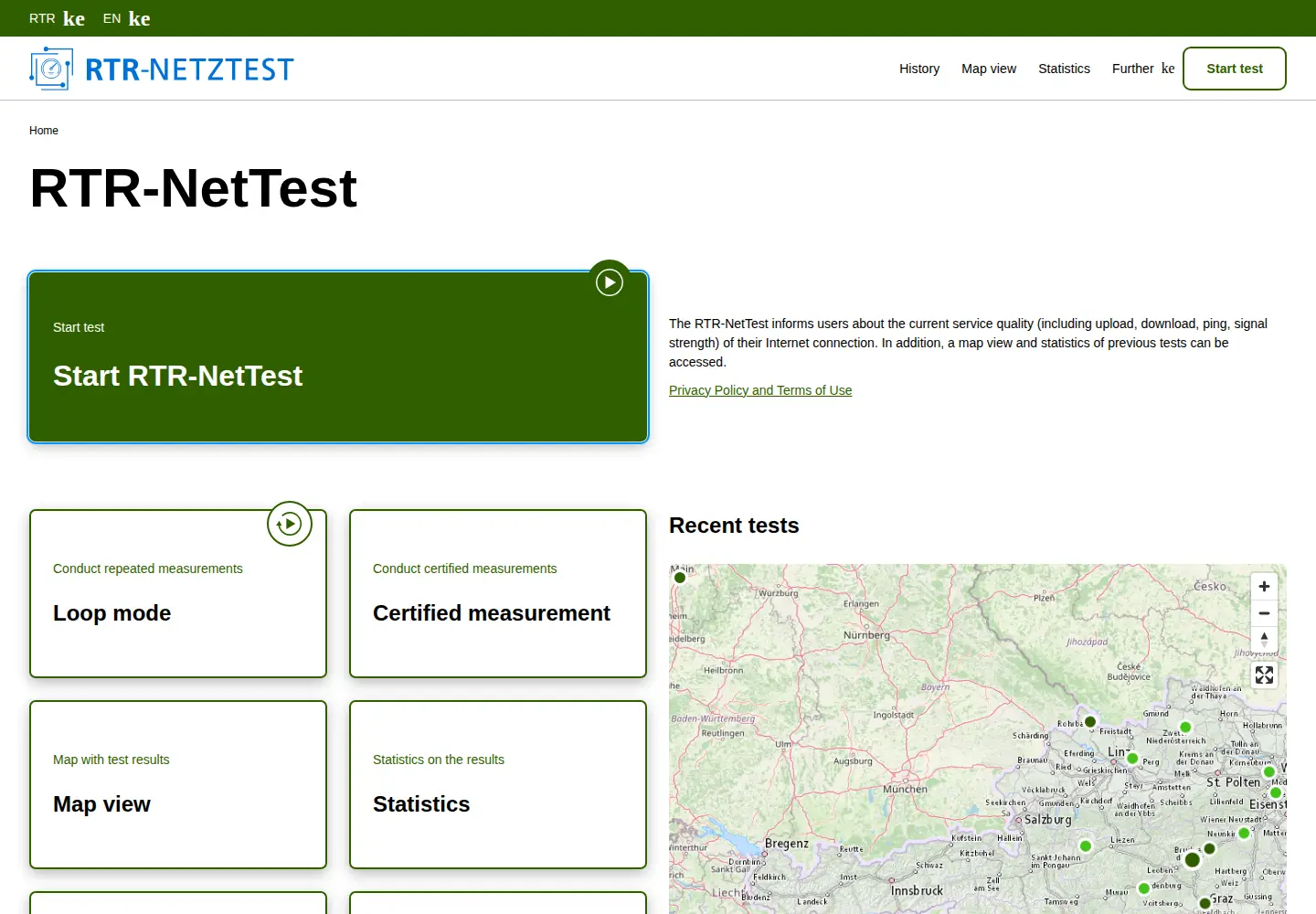 Captured homepage of netztest.at in the current scan