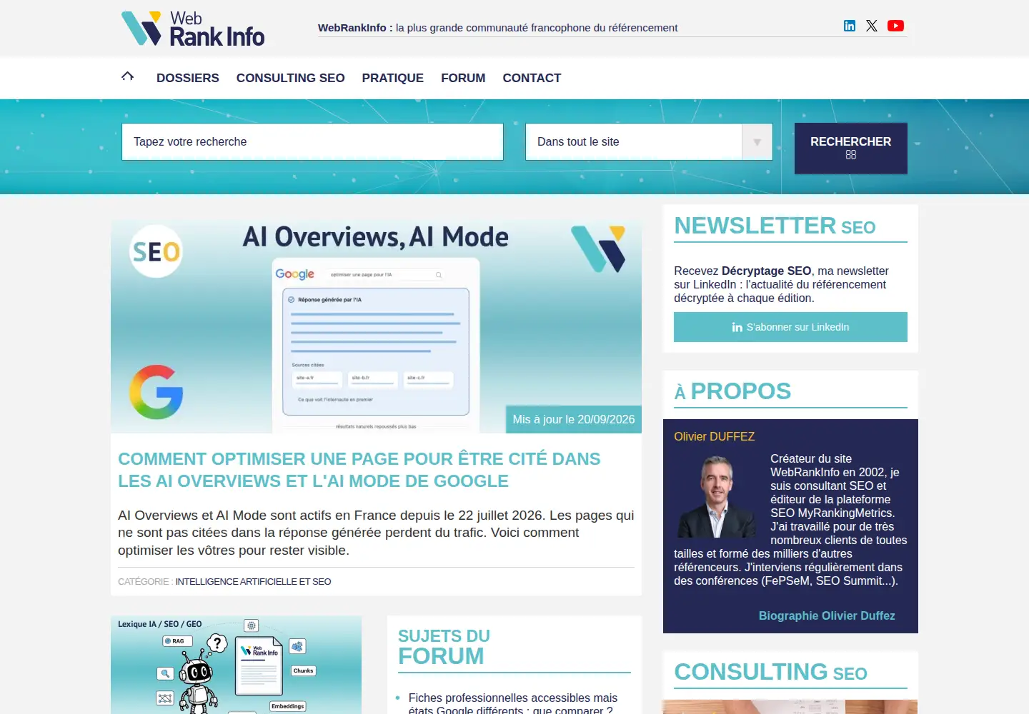 Captured homepage of webrankinfo.com in the current scan