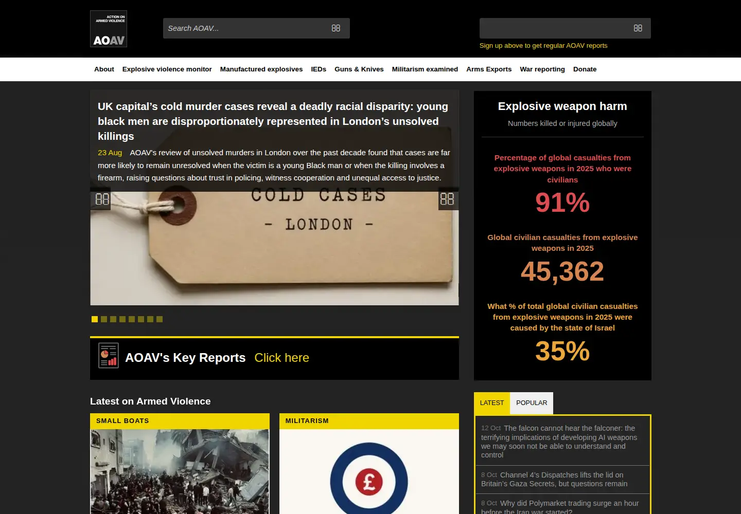 Screenshot of aoav.org.uk