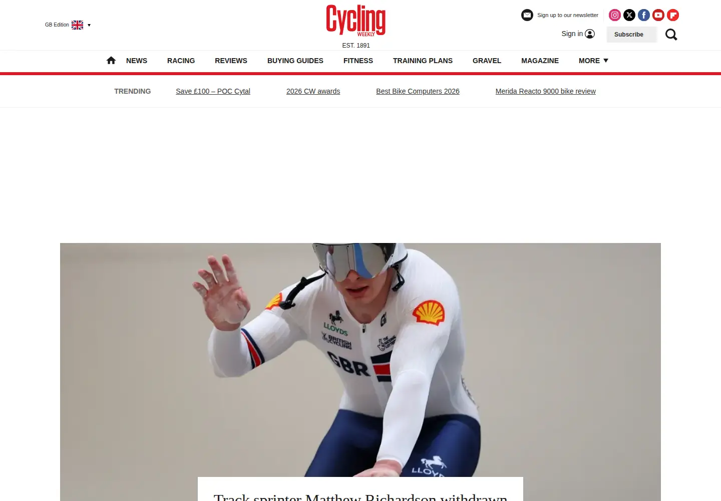 Captured homepage of cyclingweekly.com in the current scan