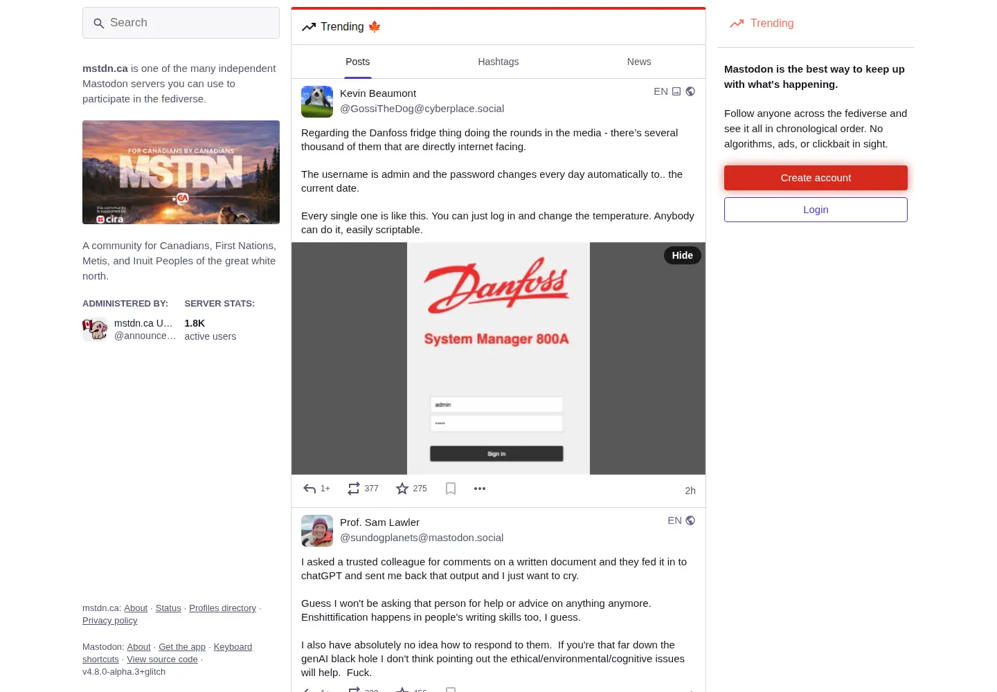 Captured homepage of mstdn.ca in the current scan