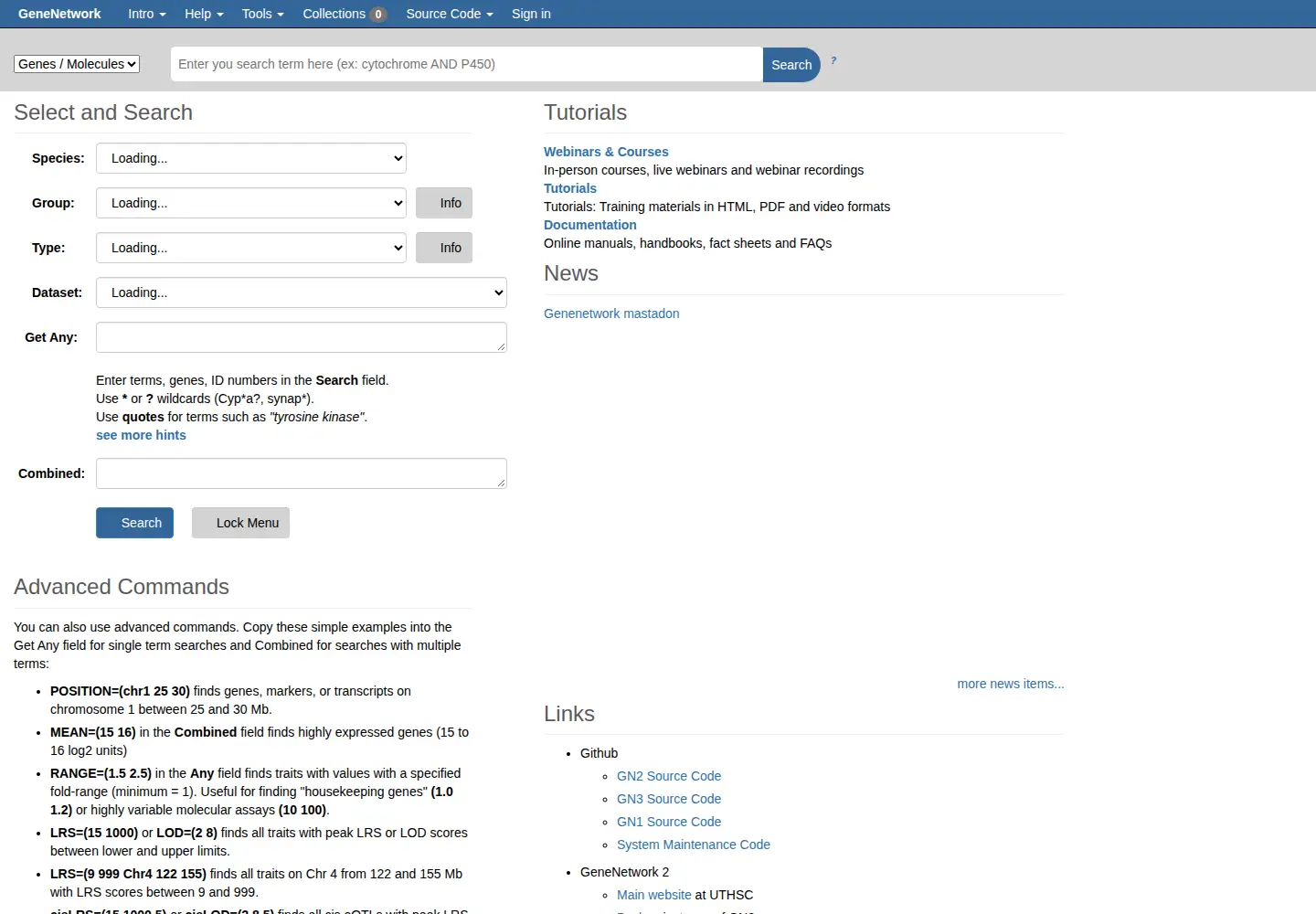 Screenshot of genenetwork.org