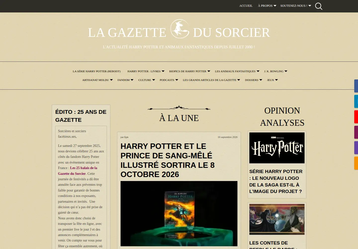 Screenshot of gazette-du-sorcier.com