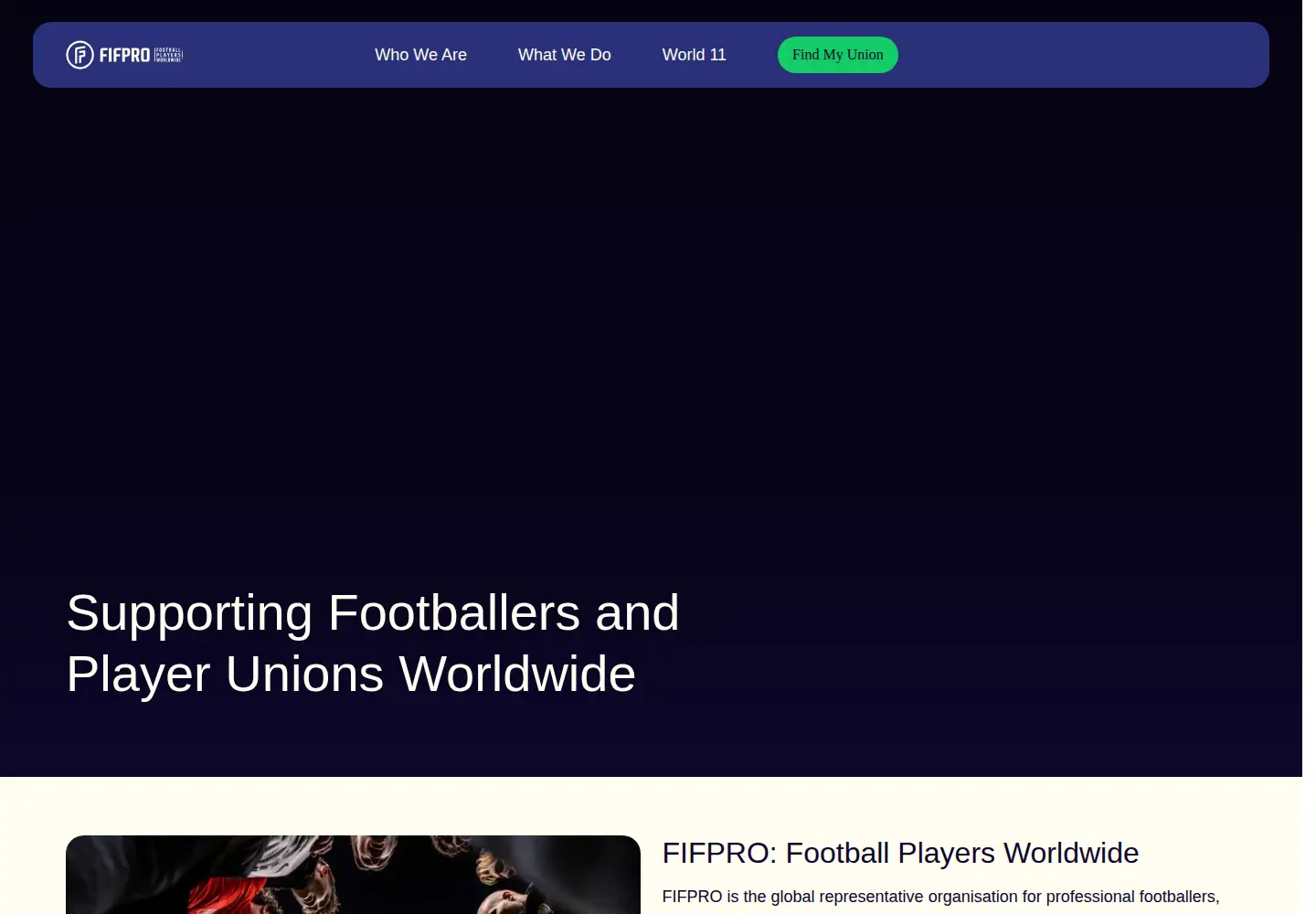 Captured homepage of fifpro.org in the current scan