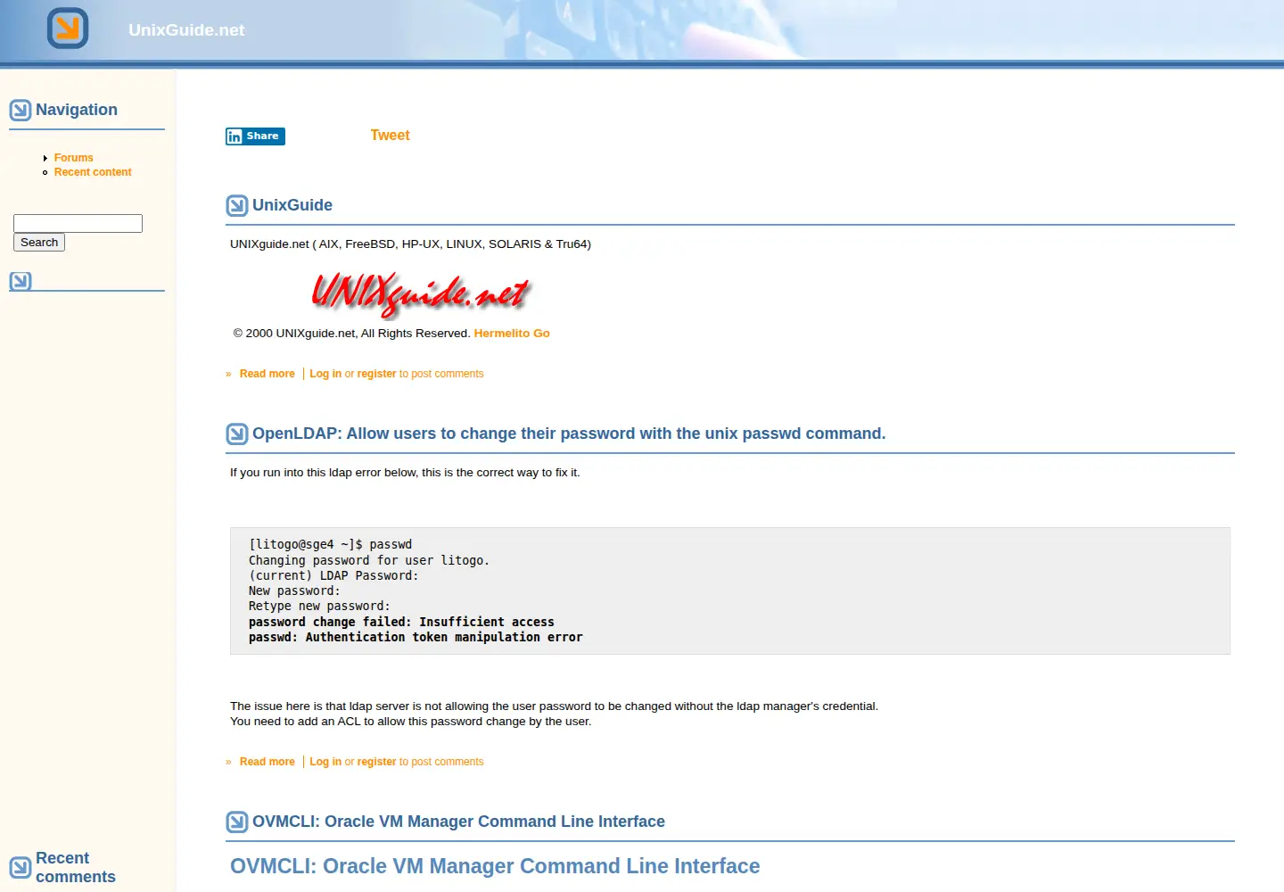 Screenshot of unixguide.net