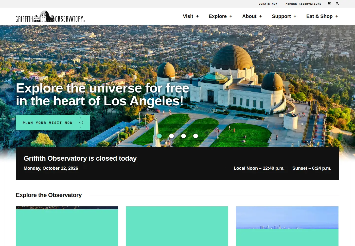 Screenshot of griffithobservatory.org