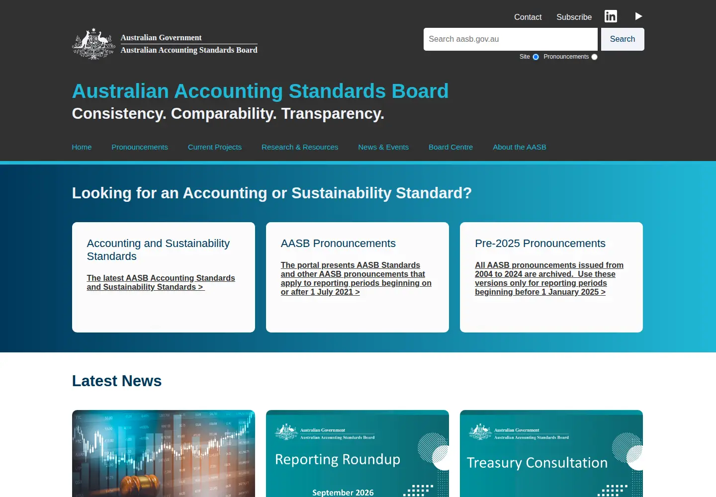 Screenshot of aasb.gov.au