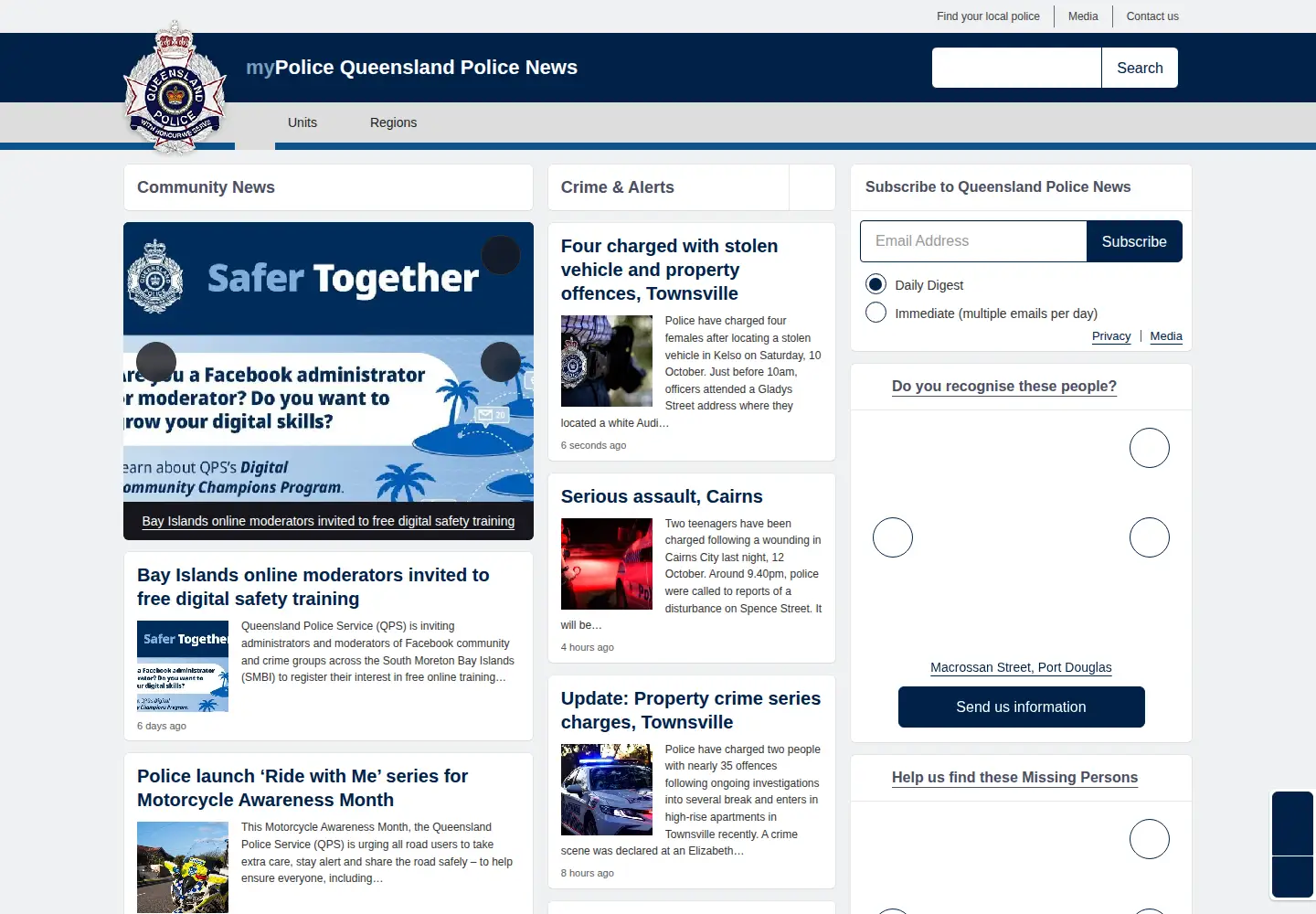 Captured homepage of mypolice.qld.gov.au in the current scan