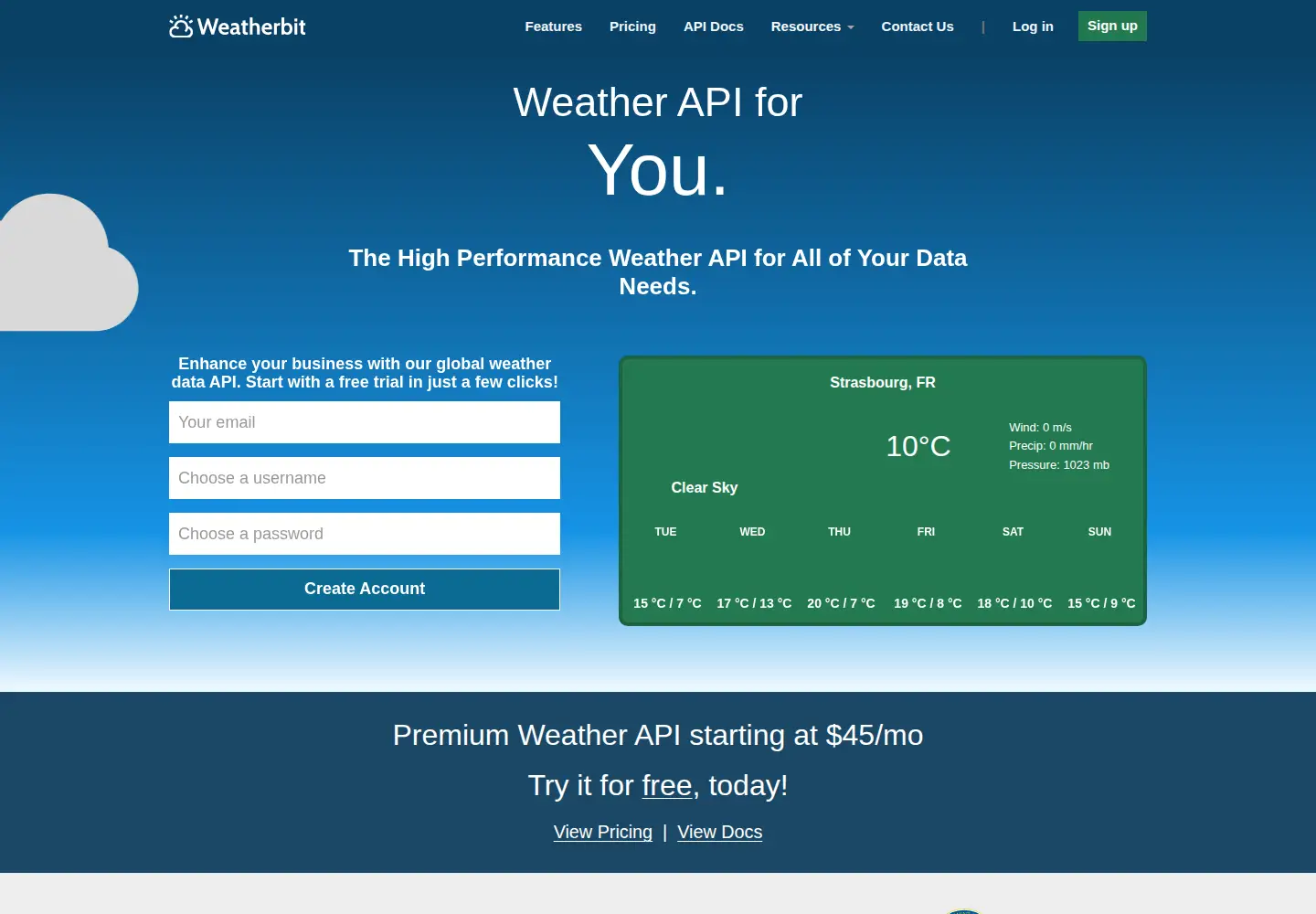 Captured homepage of weatherbit.io in the current scan
