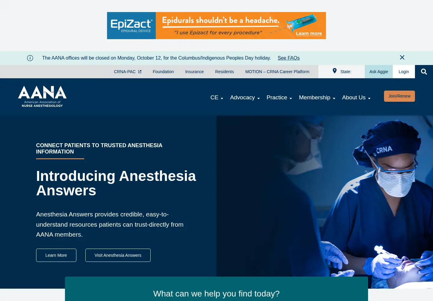 Screenshot of aana.com