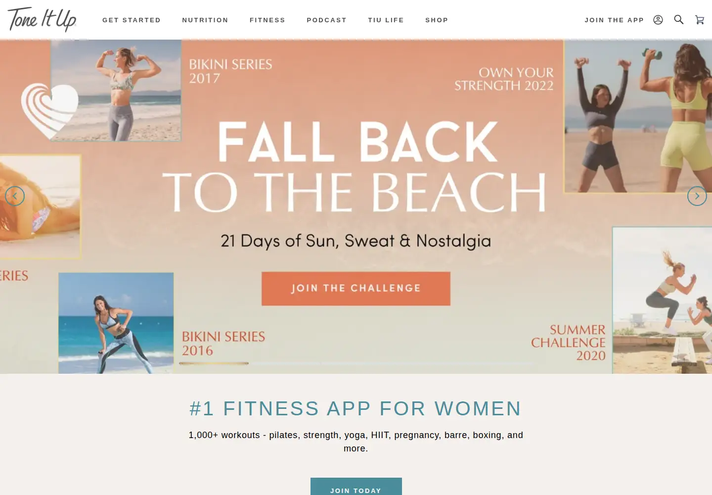 Captured homepage of toneitup.com in the current scan