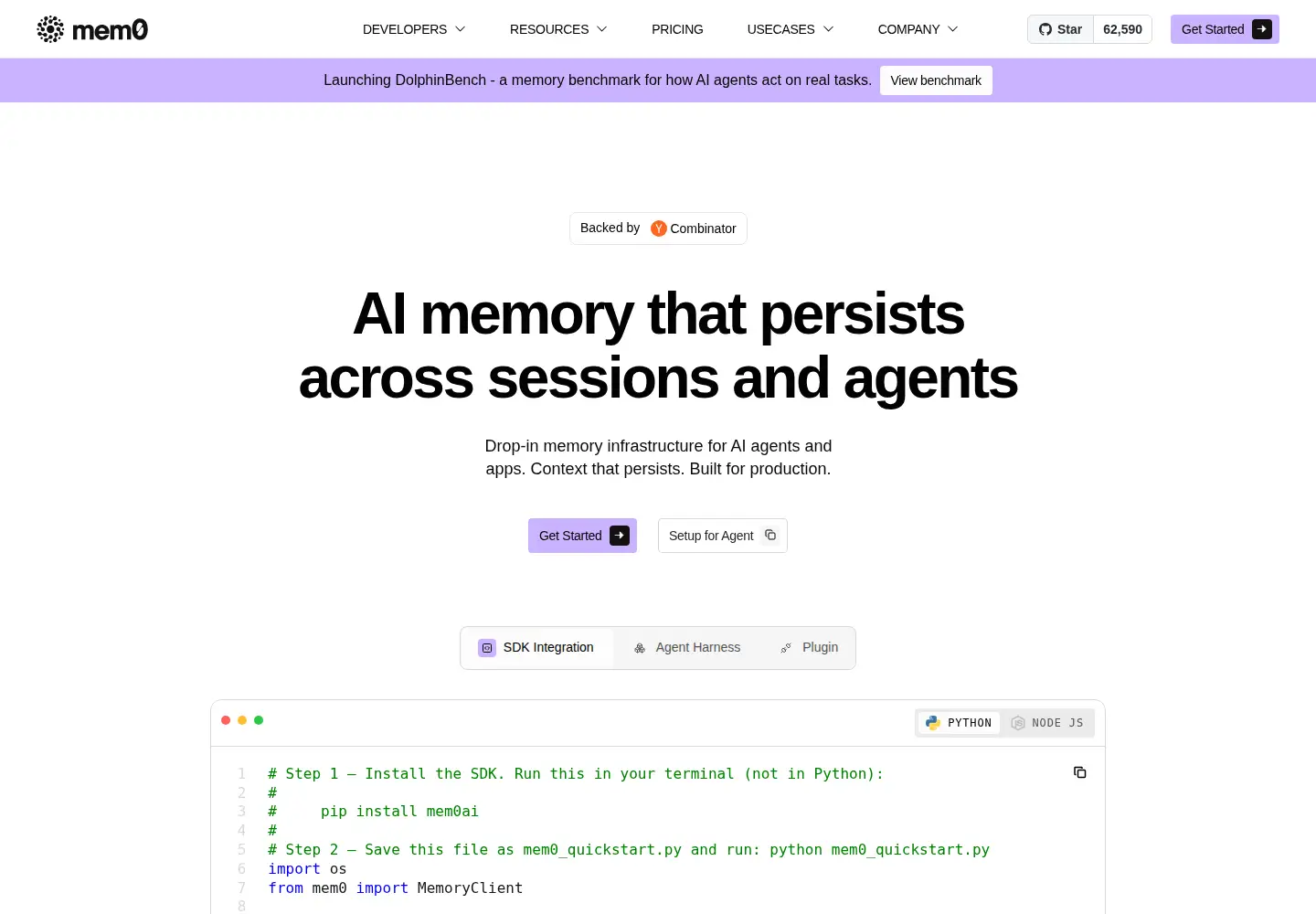 Screenshot of mem0.ai