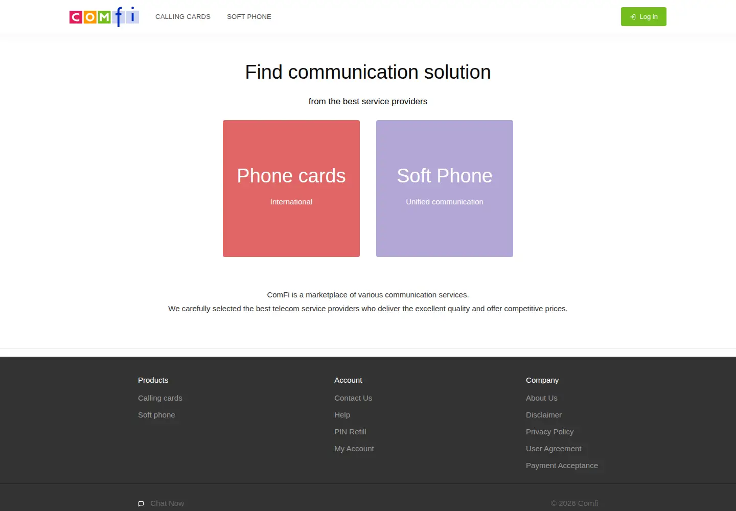 Captured homepage of comfi.com in the current scan