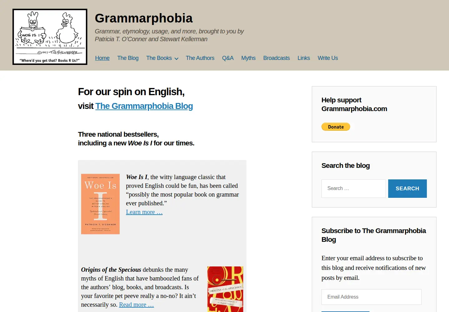 Screenshot of grammarphobia.com