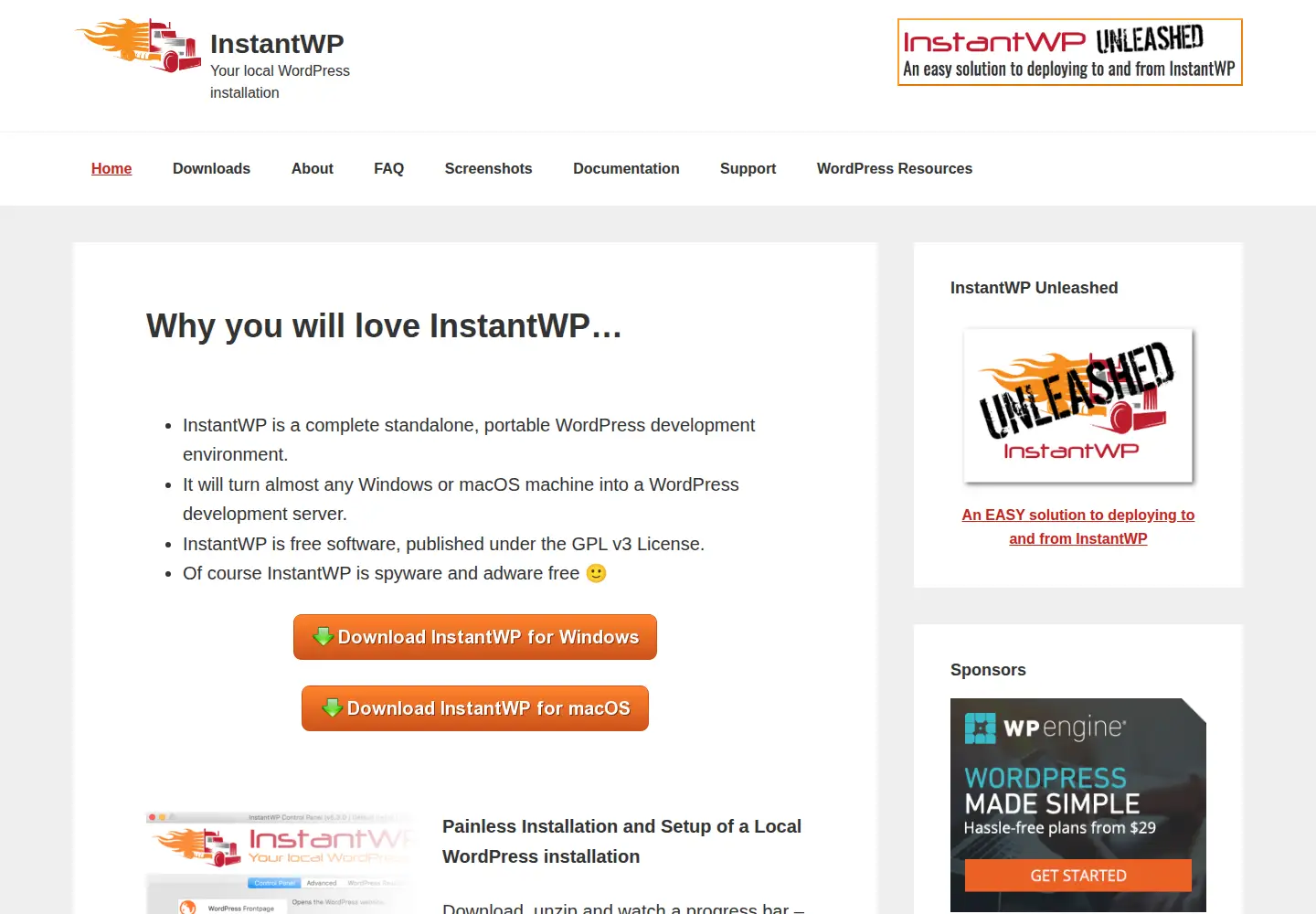 Captured homepage of instantwp.com in the current scan