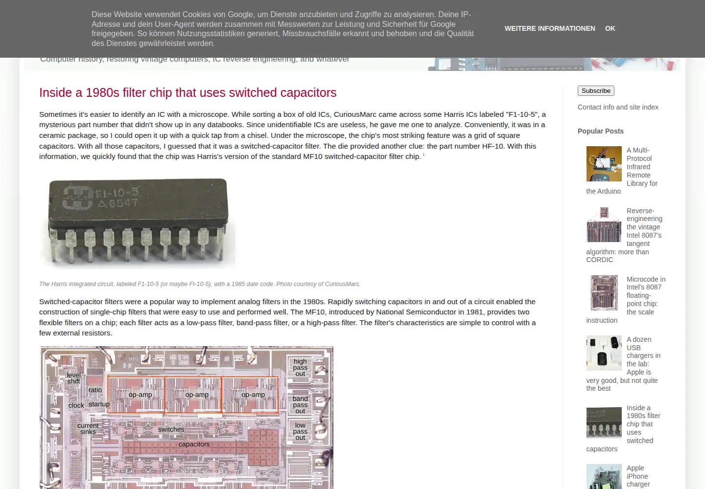 Captured homepage of righto.com in the current scan