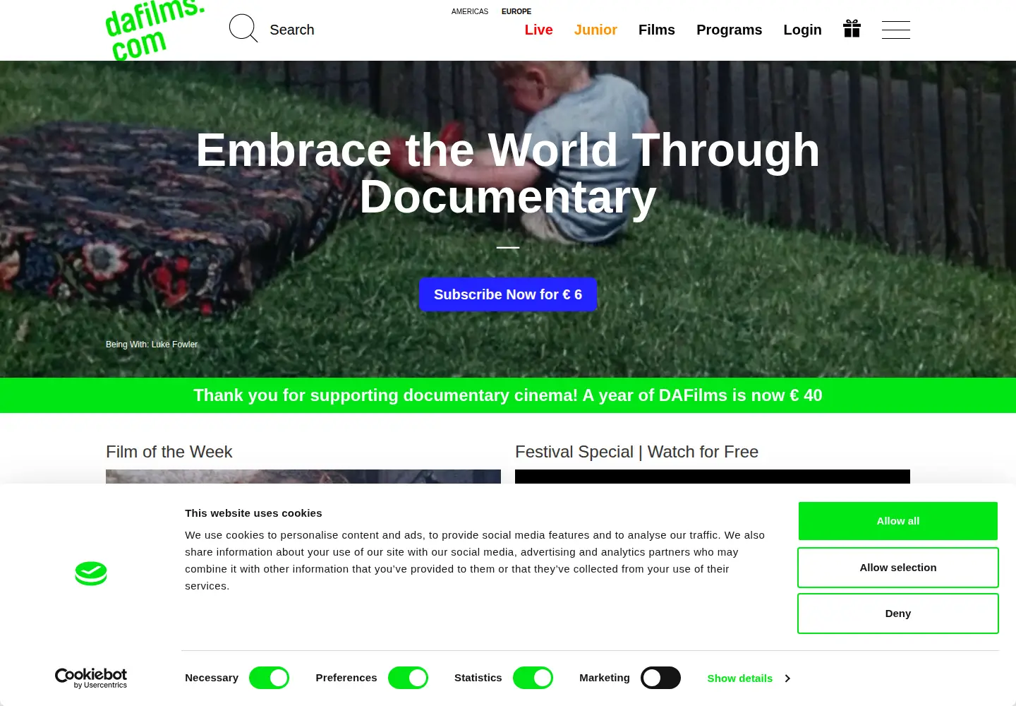Captured homepage of dafilms.com in the current scan